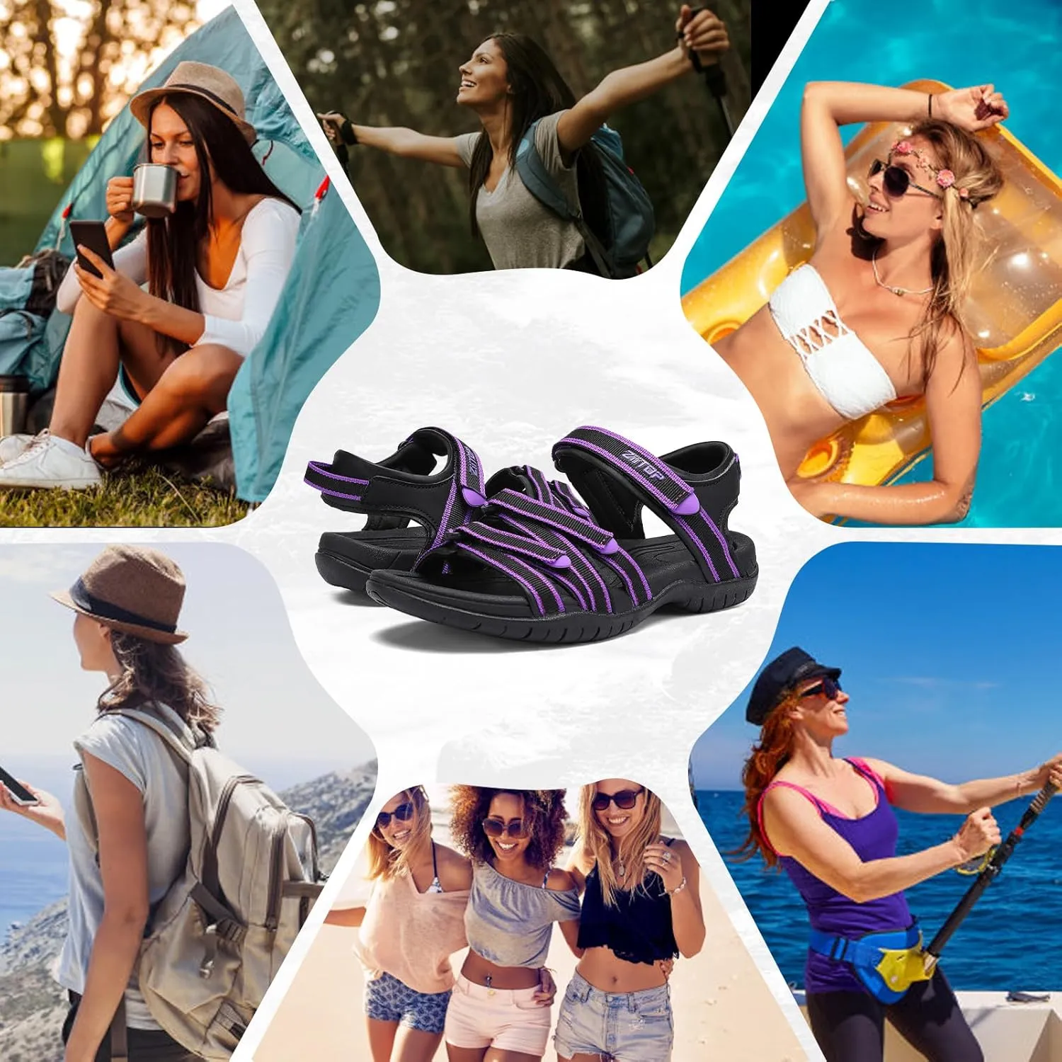Womens Open Toe Hiking Sandal Women Slip On Sport Walking Sandal Straps with Arch Support Beach Vacation Casual Camping