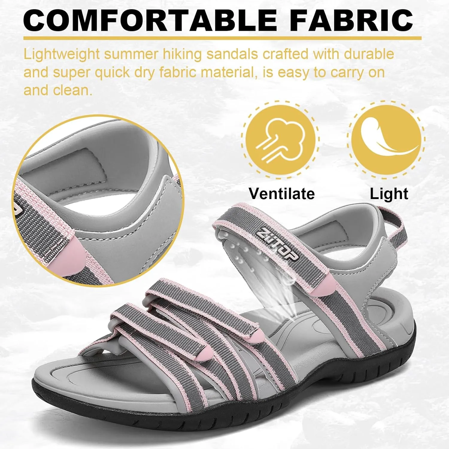 Womens Open Toe Hiking Sandal Women Slip On Sport Walking Sandal Straps with Arch Support Beach Vacation Casual Camping