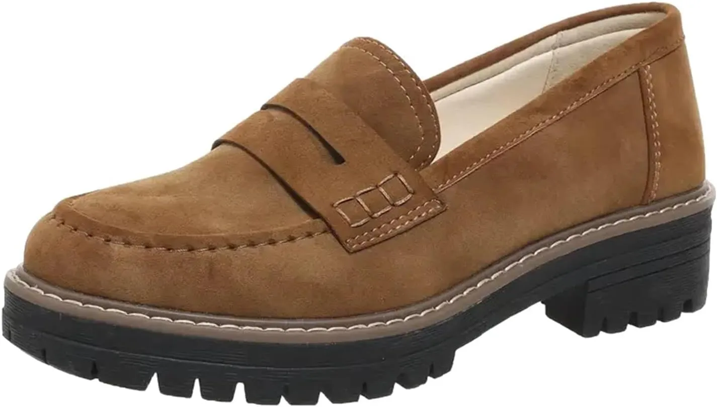 Womens Platform Chunky Penny Loafer Lug Sole Slip Comfortable Suede Dress Work Office Business Casual Shoes