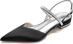 Womens Slingback Flats Shoes for Wedding Bride Comfortable Bridal Shoes,Black,5