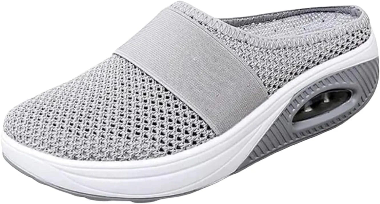 Womens Slip On Clogs and Mules Diabetic Air-Cushion Slip-On Walking Shoes Breathable Slippers Closed Toe Slides Orthopedic Diabetic Shoes with Arch-Support