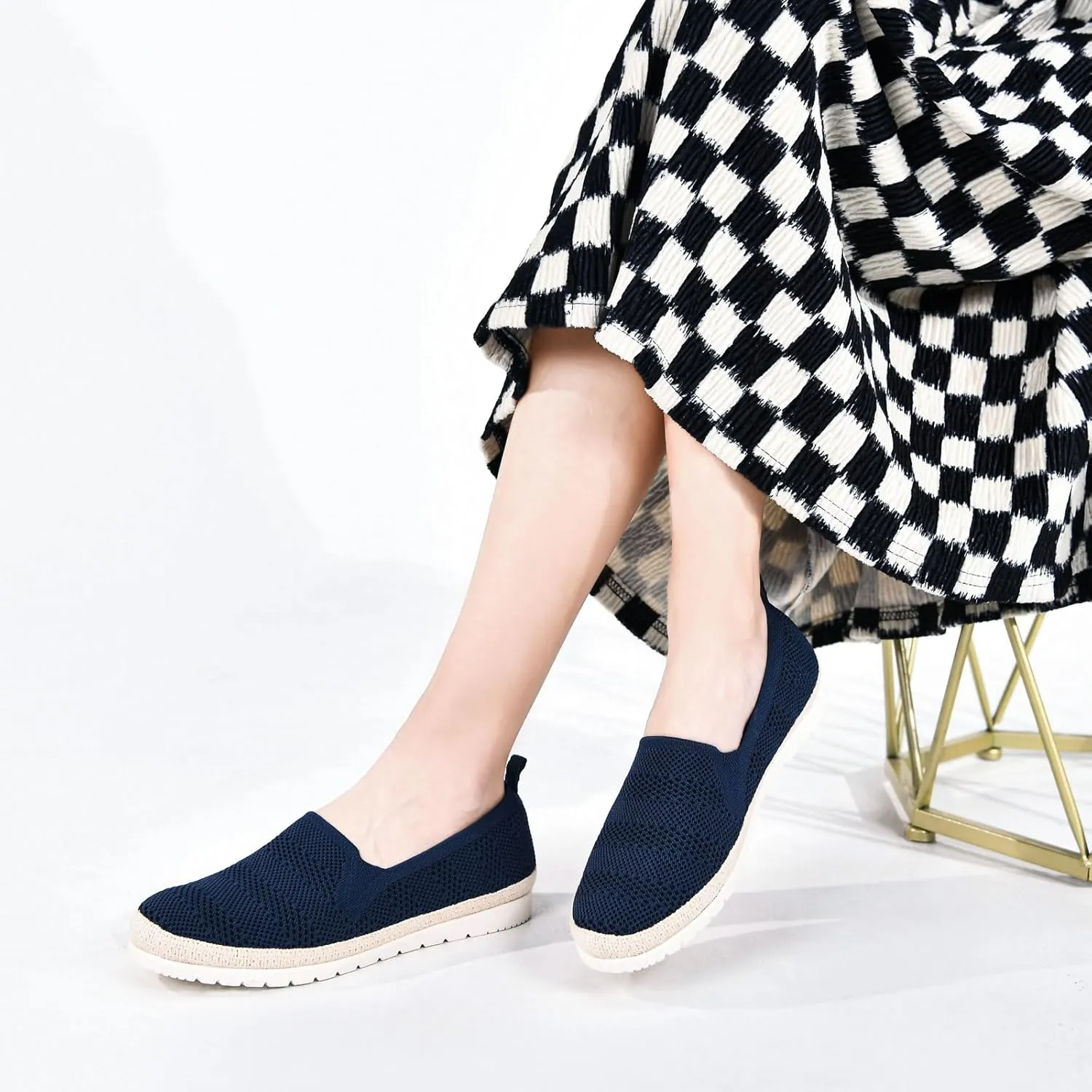 Women's Slip on Loafer Shoes Casual Walking Shoes Comfortable Knit Hands Free Slip ins Sneakers with Arch Support Fashion Work Nurse Flats