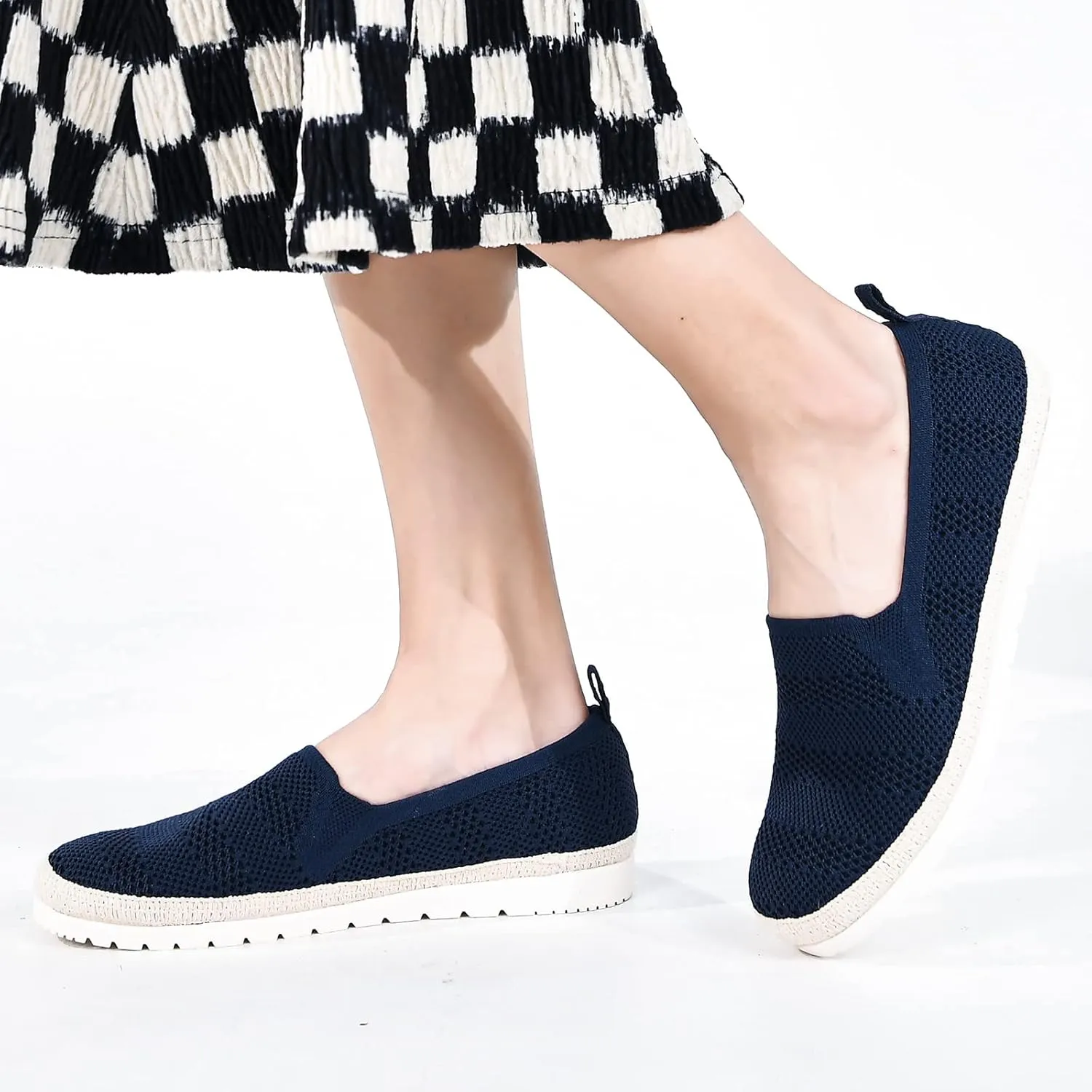 Women's Slip on Loafer Shoes Casual Walking Shoes Comfortable Knit Hands Free Slip ins Sneakers with Arch Support Fashion Work Nurse Flats