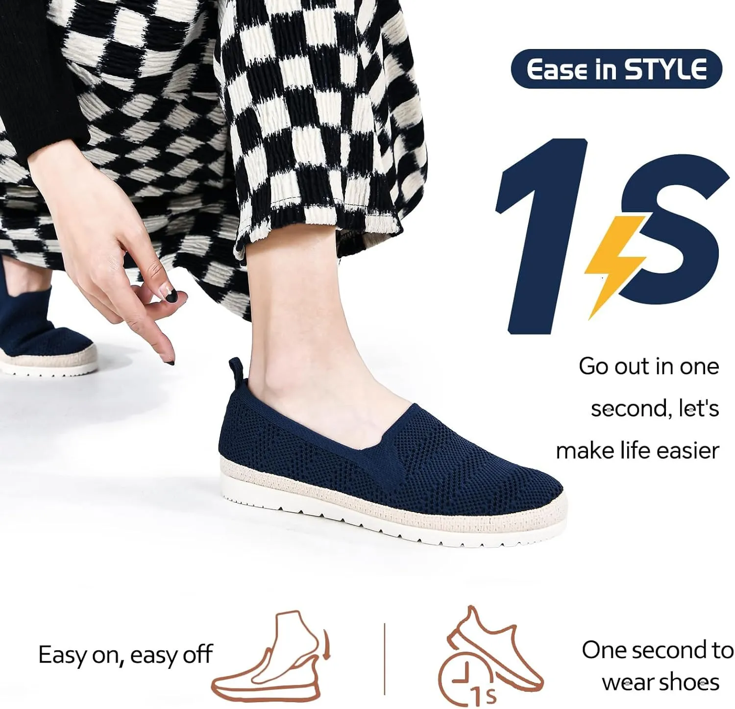 Women's Slip on Loafer Shoes Casual Walking Shoes Comfortable Knit Hands Free Slip ins Sneakers with Arch Support Fashion Work Nurse Flats