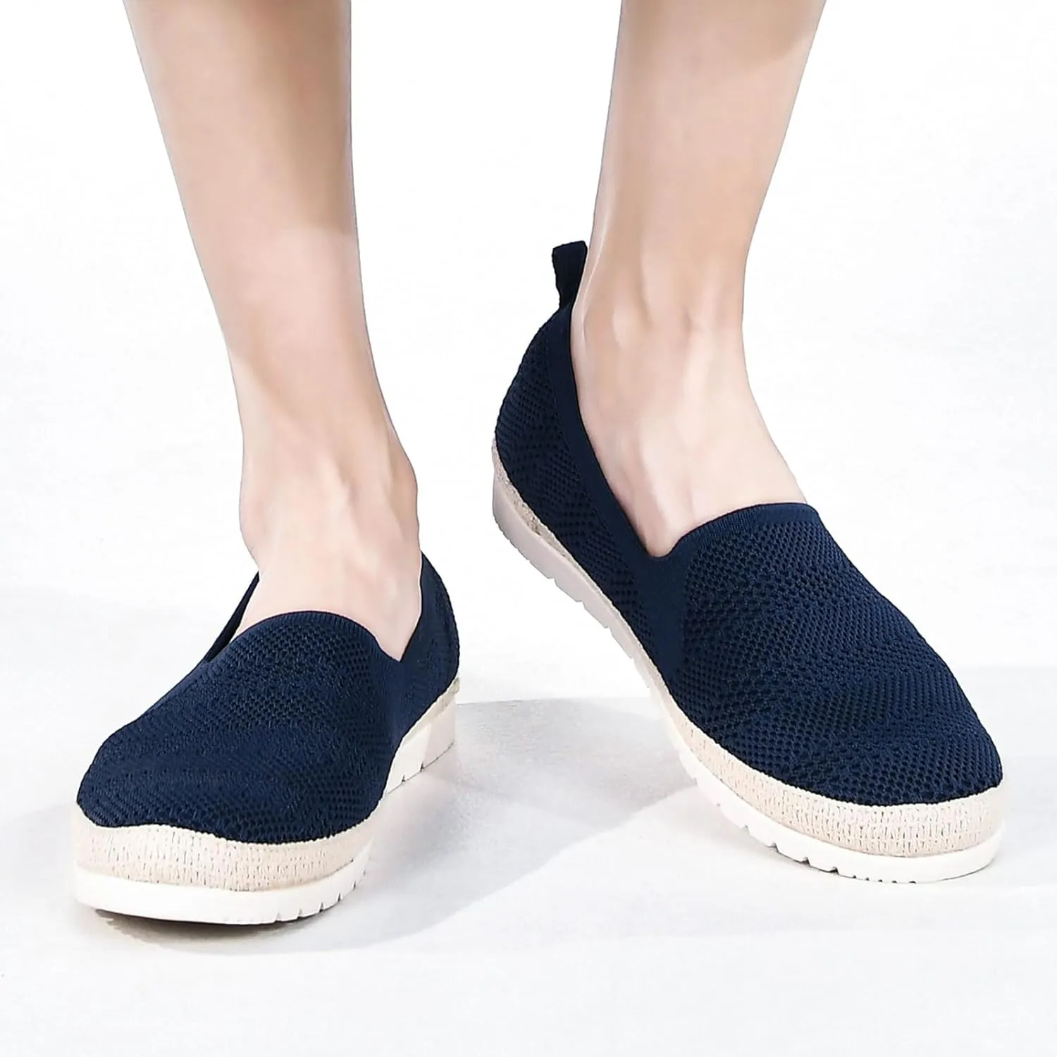Women's Slip on Loafer Shoes Casual Walking Shoes Comfortable Knit Hands Free Slip ins Sneakers with Arch Support Fashion Work Nurse Flats