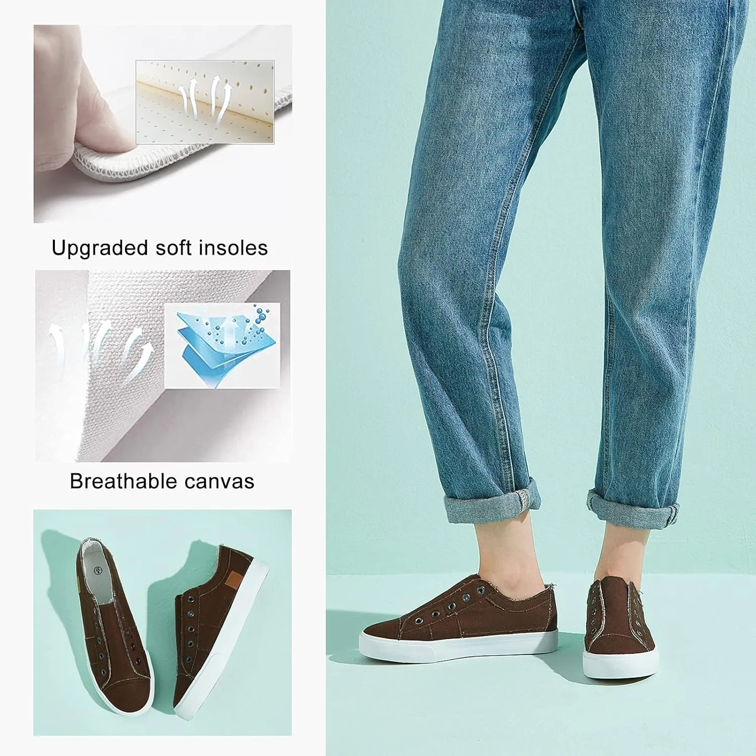 Women's Slip on Shoes Non Slip Fashion Canvas Sneakers Low Top Casual Shoes