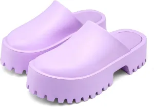 Women's Solid Color Cushioned Flatform Sandals, Slip-on Casual Platform Slides, Trendy EVA Round Toe Summer Garden Shoes, Black Platform Mule Clogs for Women