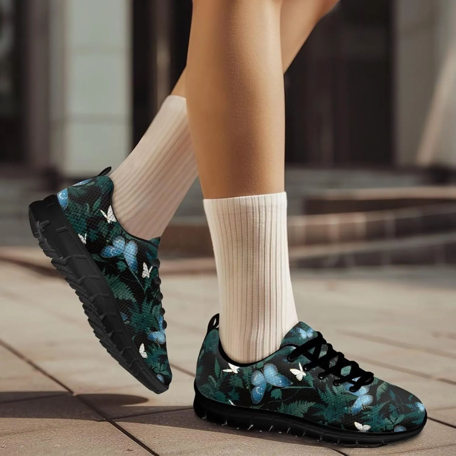 Womens Walking Shoes Non Slip Gym Workout Sneakers Popular Lace-Up Lightweight Comfort Cushion Shoes for Outdoor Size 5-12 Black Sole
