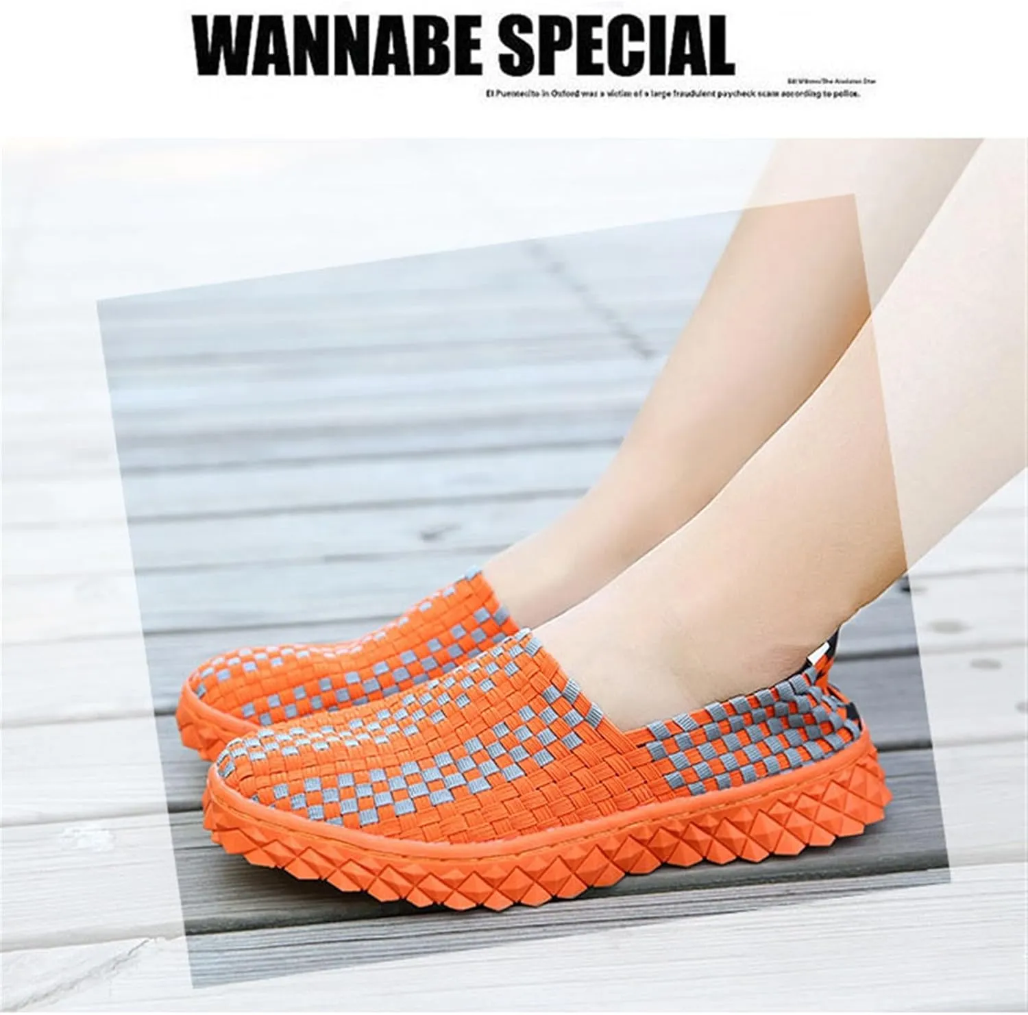 Women's Walking Shoes Slip On Lightweight Breathable Woven Mesh Casual Workout Jogging Shoes Walking Sneakers Orange
