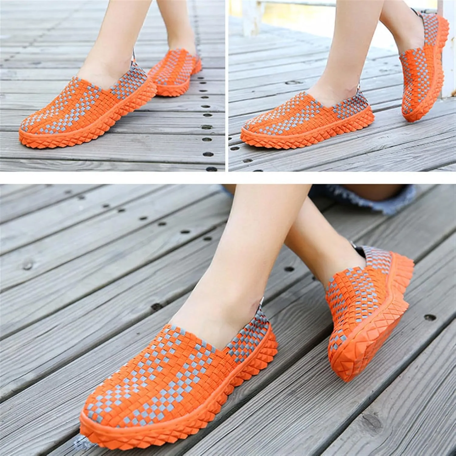 Women's Walking Shoes Slip On Lightweight Breathable Woven Mesh Casual Workout Jogging Shoes Walking Sneakers Orange