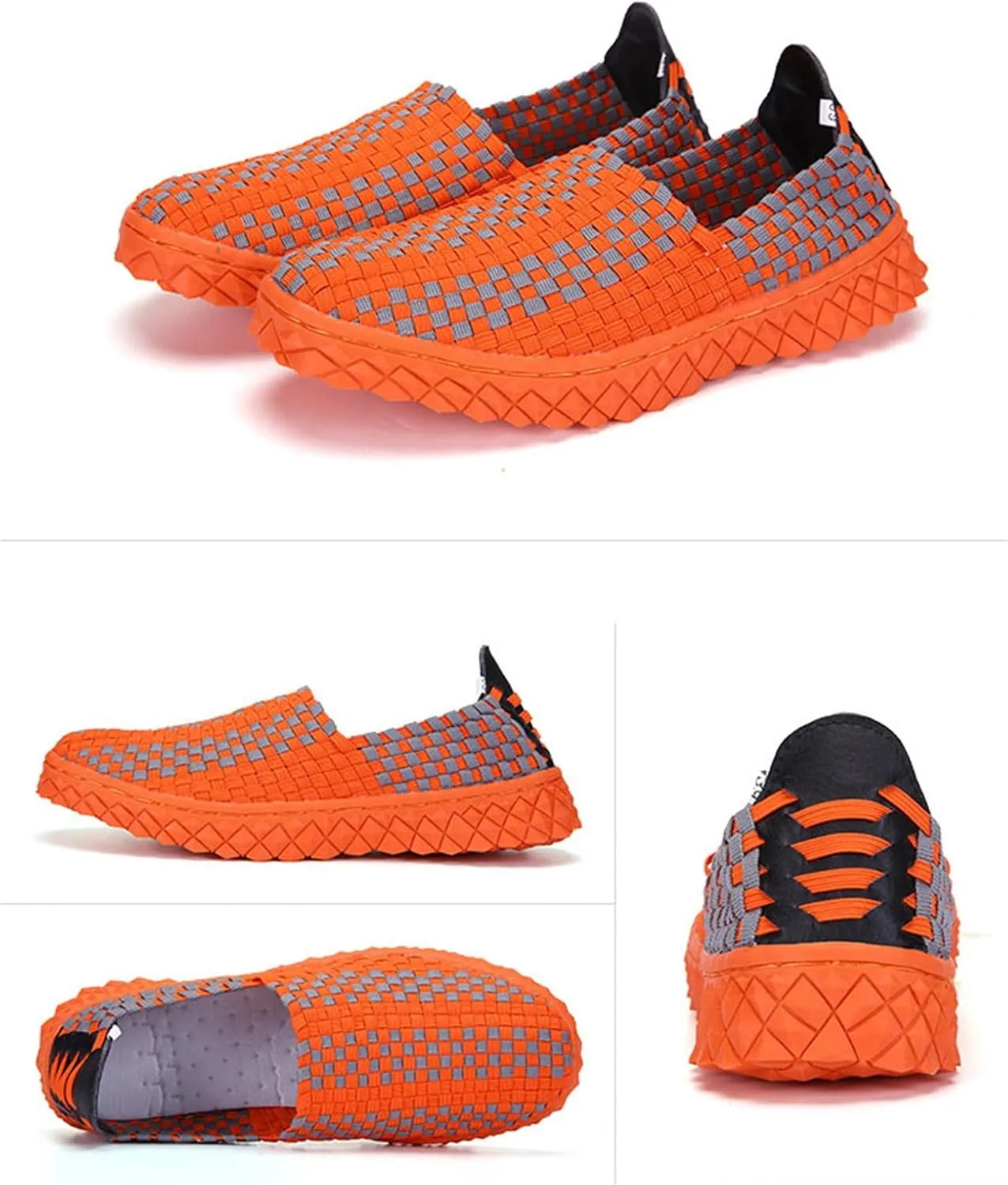 Women's Walking Shoes Slip On Lightweight Breathable Woven Mesh Casual Workout Jogging Shoes Walking Sneakers Orange