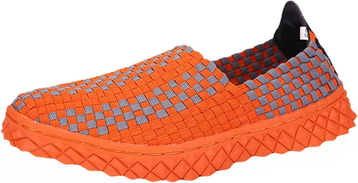 Women's Walking Shoes Slip On Lightweight Breathable Woven Mesh Casual Workout Jogging Shoes Walking Sneakers Orange