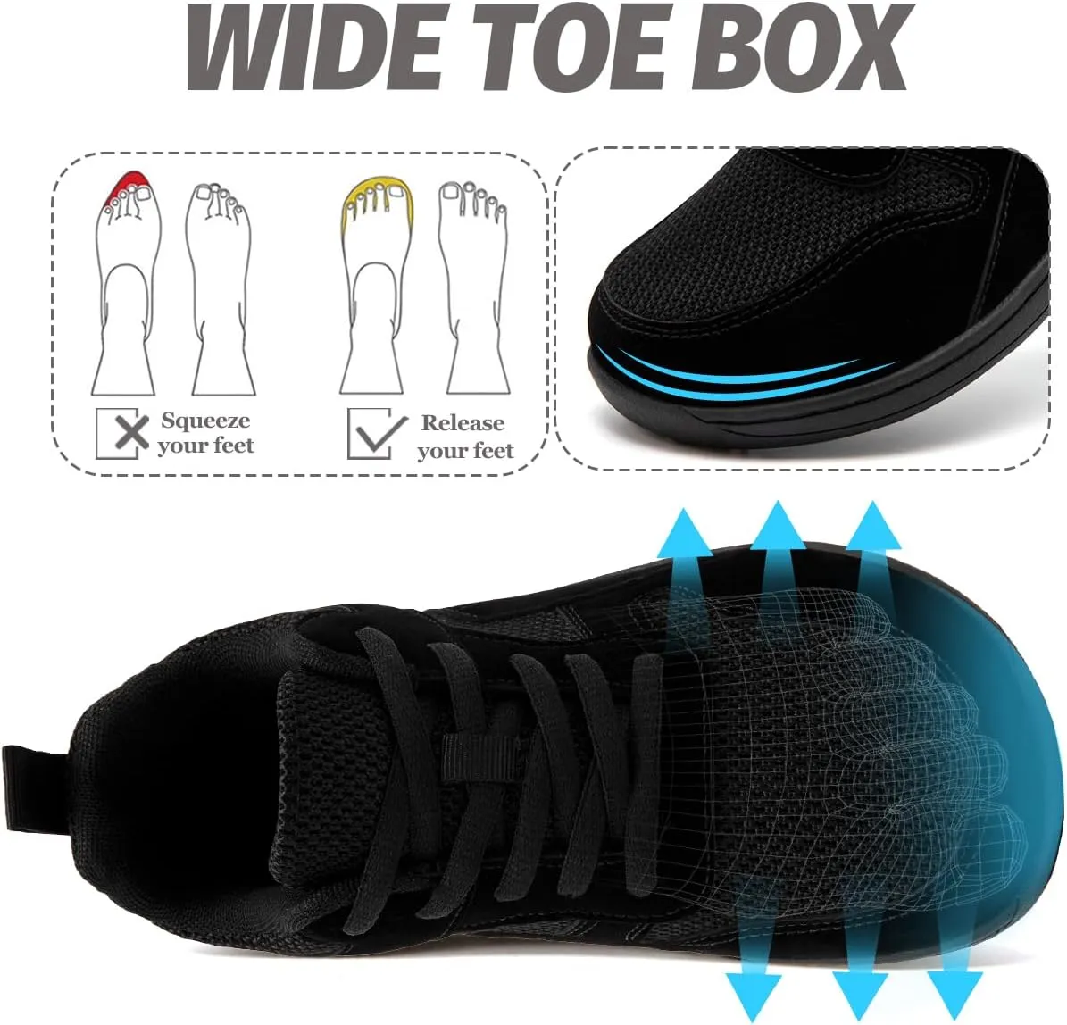 Women's Wide Toe Box Barefoot Sneakers Walking Slip On Shoes Zero Drop Running Sneakers Breathable Non Slip Casual Jogging Shoes