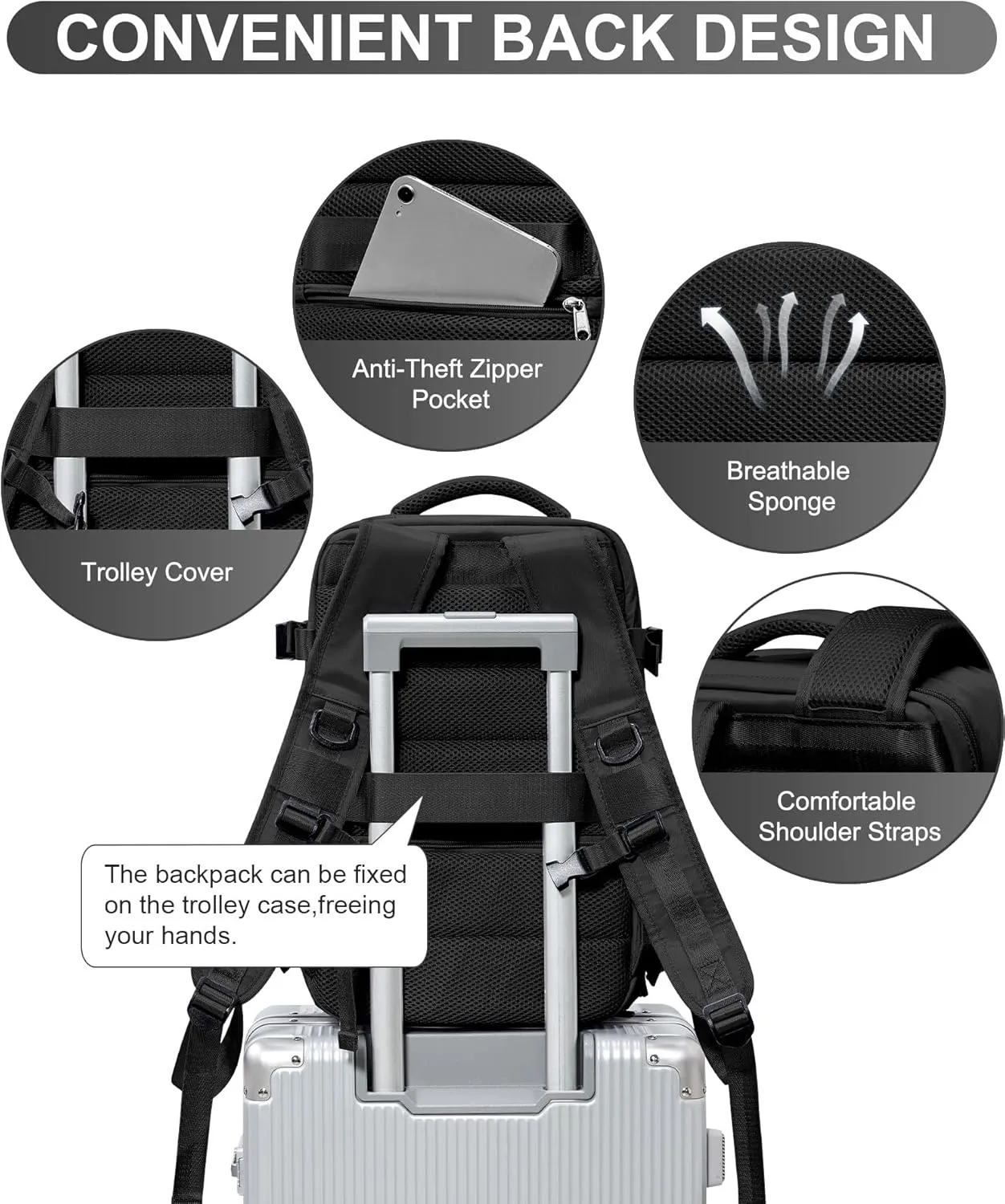 WONHOX Large Travel Backpack Carry on Flight Approved Laptop Work Business Backpack for Women Men Mochila de Viaje