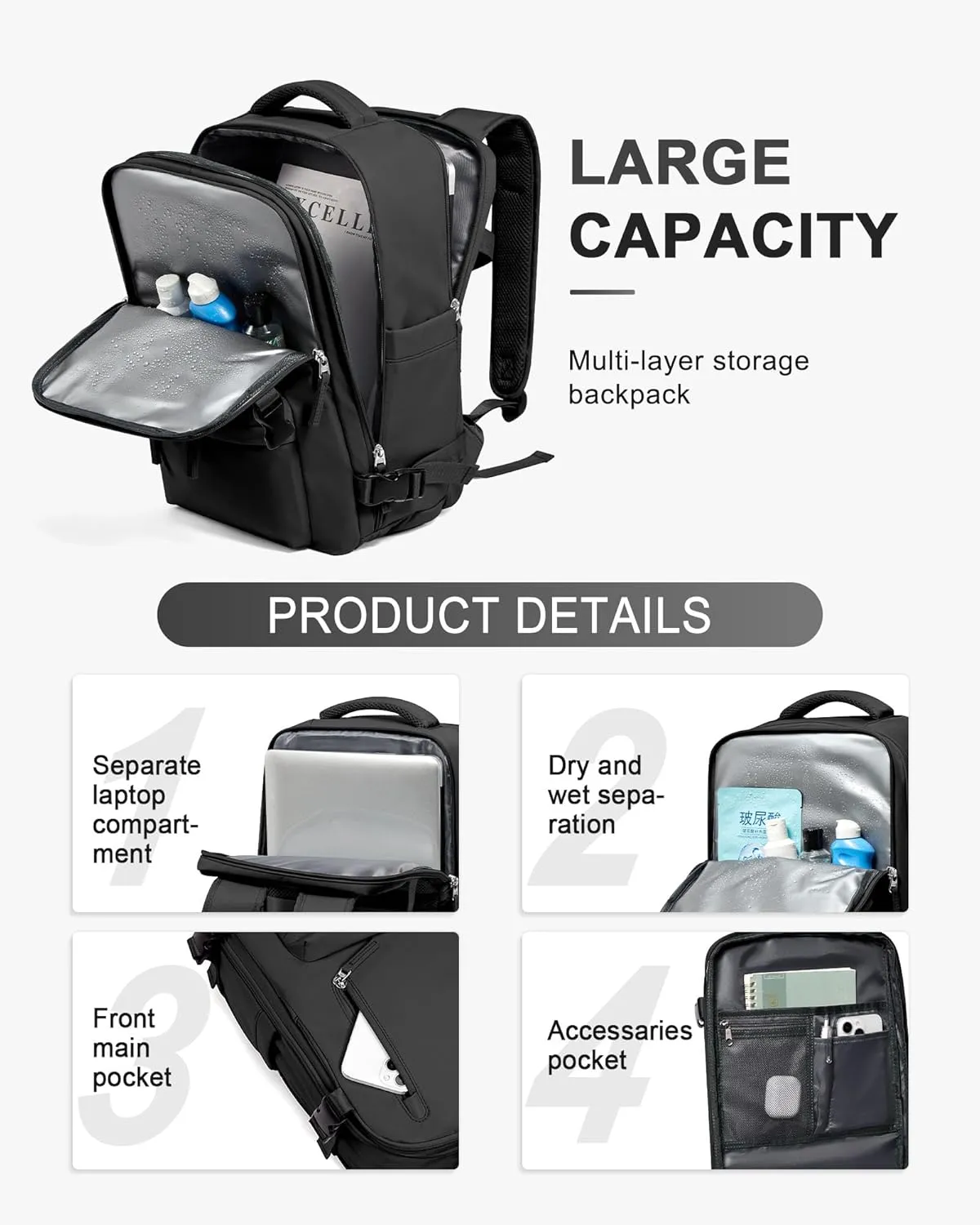 WONHOX Large Travel Backpack Carry on Flight Approved Laptop Work Business Backpack for Women Men Mochila de Viaje