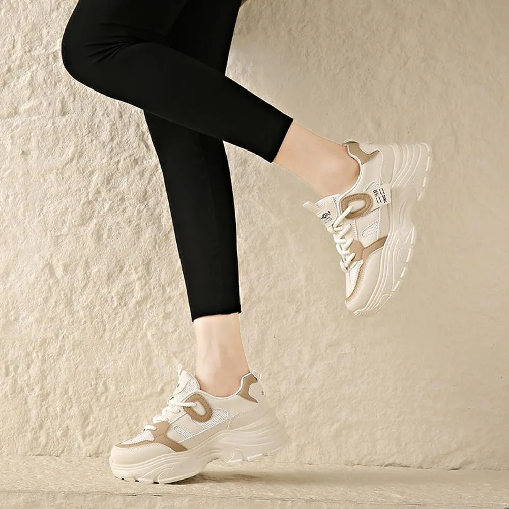 YAXE Women’s Platform Low Top Lace-up Chunky Walking Sneaker
