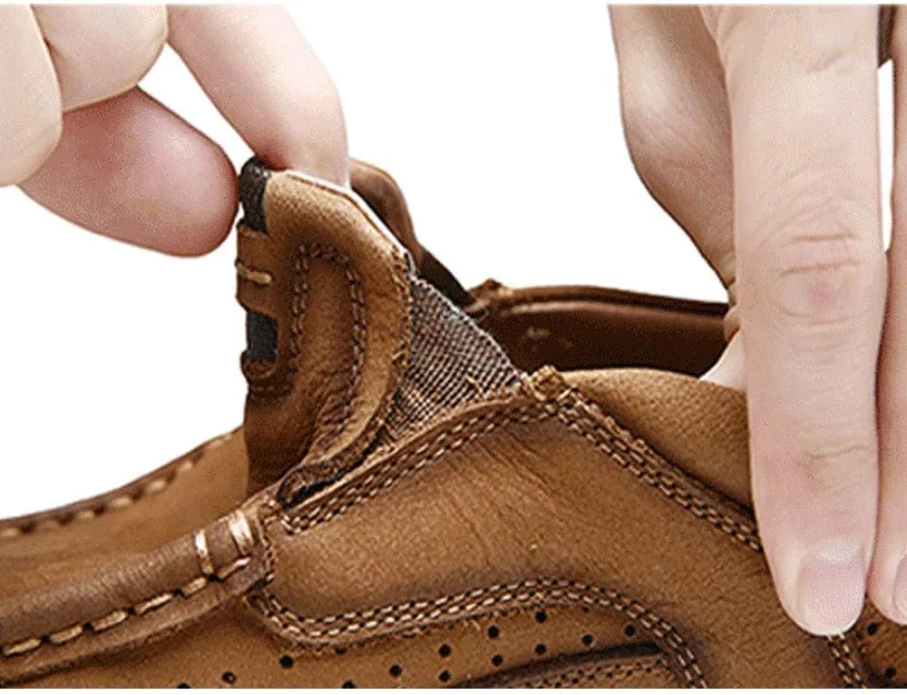 YONGJIA Men's Classic Outdoor Leather Non-Slip Lightweight Breathable Loafers Shoes Hiking Casual Shoes
