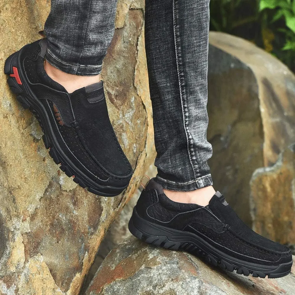 YONGJIA Men's Classic Outdoor Leather Non-Slip Lightweight Breathable Loafers Shoes Hiking Casual Shoes
