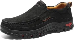 YONGJIA Men's Classic Outdoor Leather Non-Slip Lightweight Breathable Loafers Shoes Hiking Casual Shoes