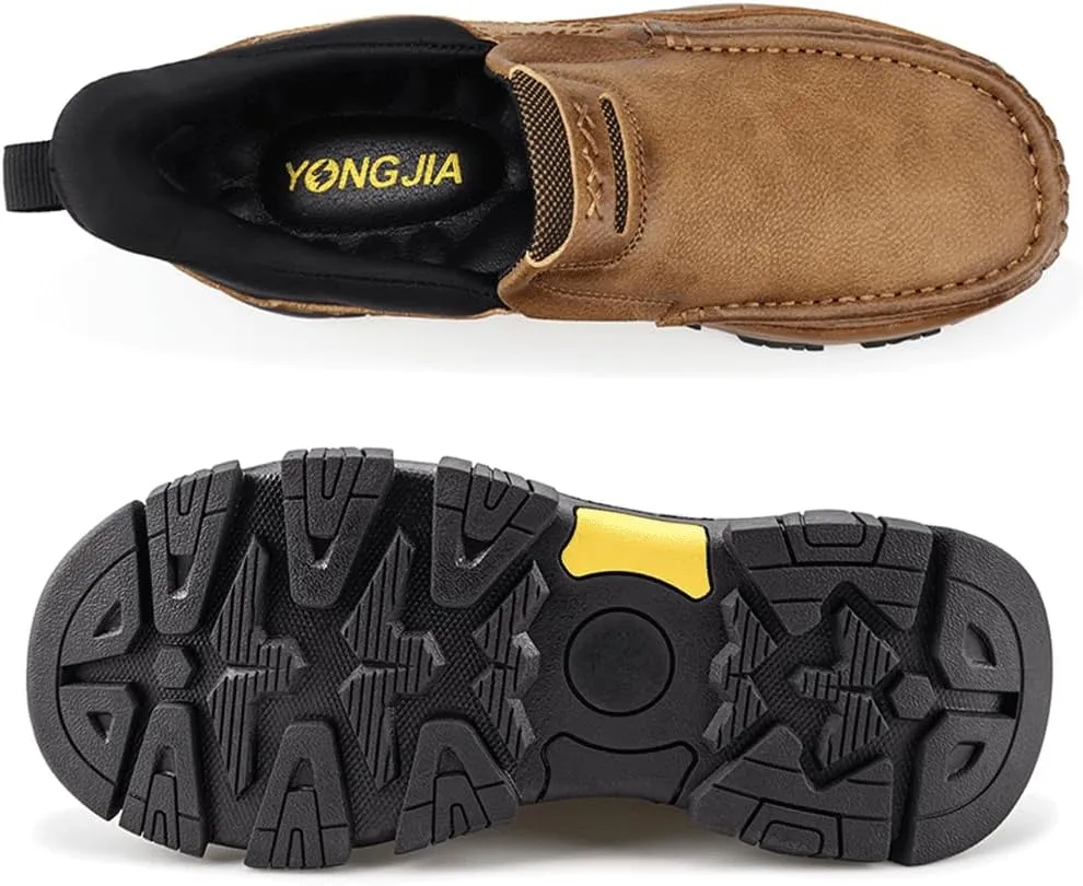 YONGJIA Mens Hands Free Slip in Loafers Walking Slip on Leather Casual Comfortable Breathable Shoes
