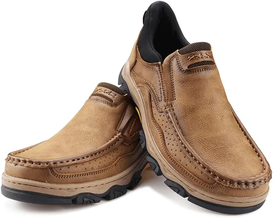 YONGJIA Mens Hands Free Slip in Loafers Walking Slip on Leather Casual Comfortable Breathable Shoes