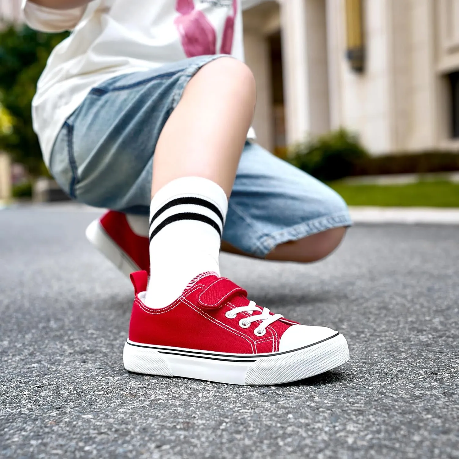 Zoroadke Toddler Boys and Girls Sneakers Low Top Adjustable Strap Canvas Shoes for Kids