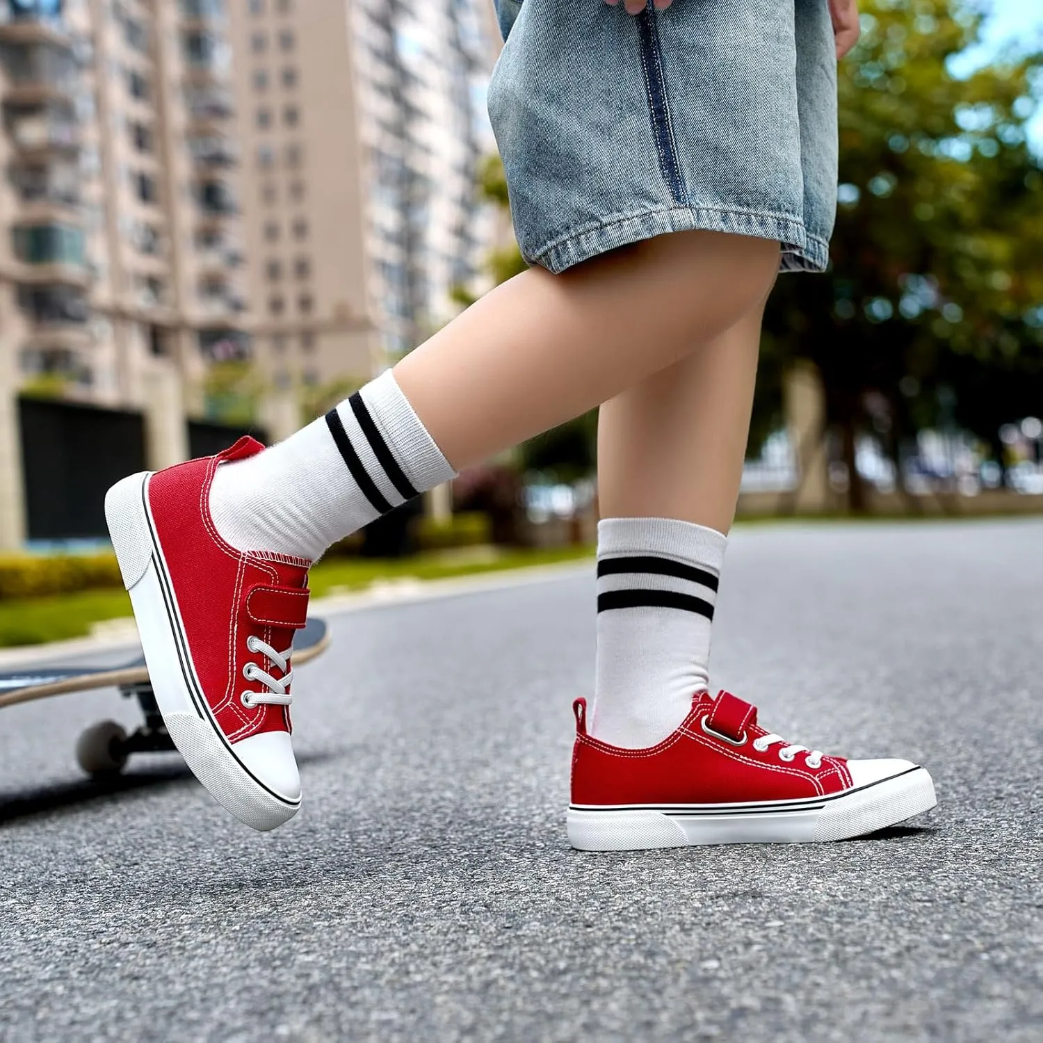 Zoroadke Toddler Boys and Girls Sneakers Low Top Adjustable Strap Canvas Shoes for Kids