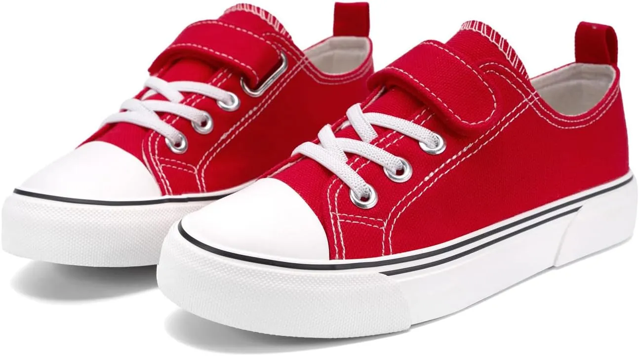 Zoroadke Toddler Boys and Girls Sneakers Low Top Adjustable Strap Canvas Shoes for Kids