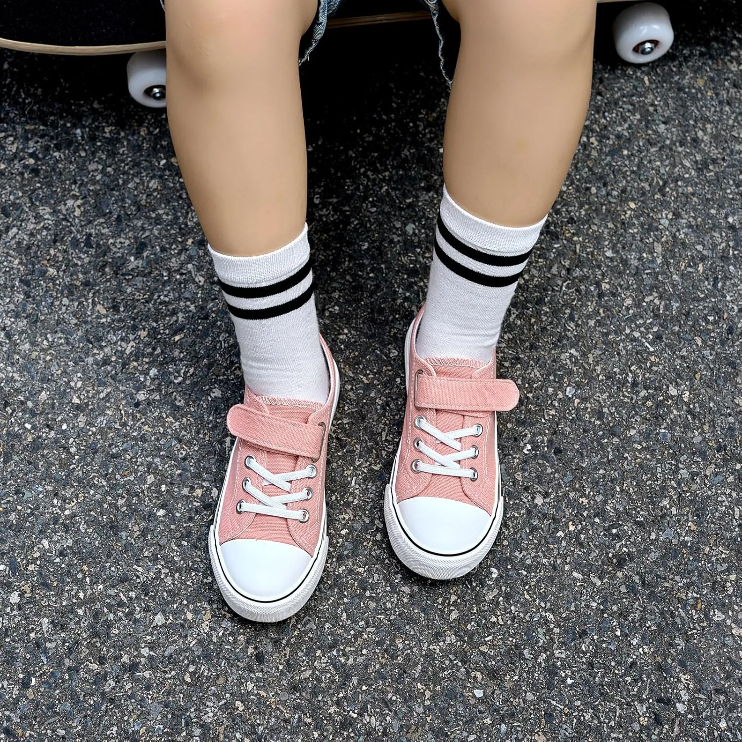 Zoroadke Toddler Boys and Girls Sneakers Low Top Adjustable Strap Canvas Shoes for Kids