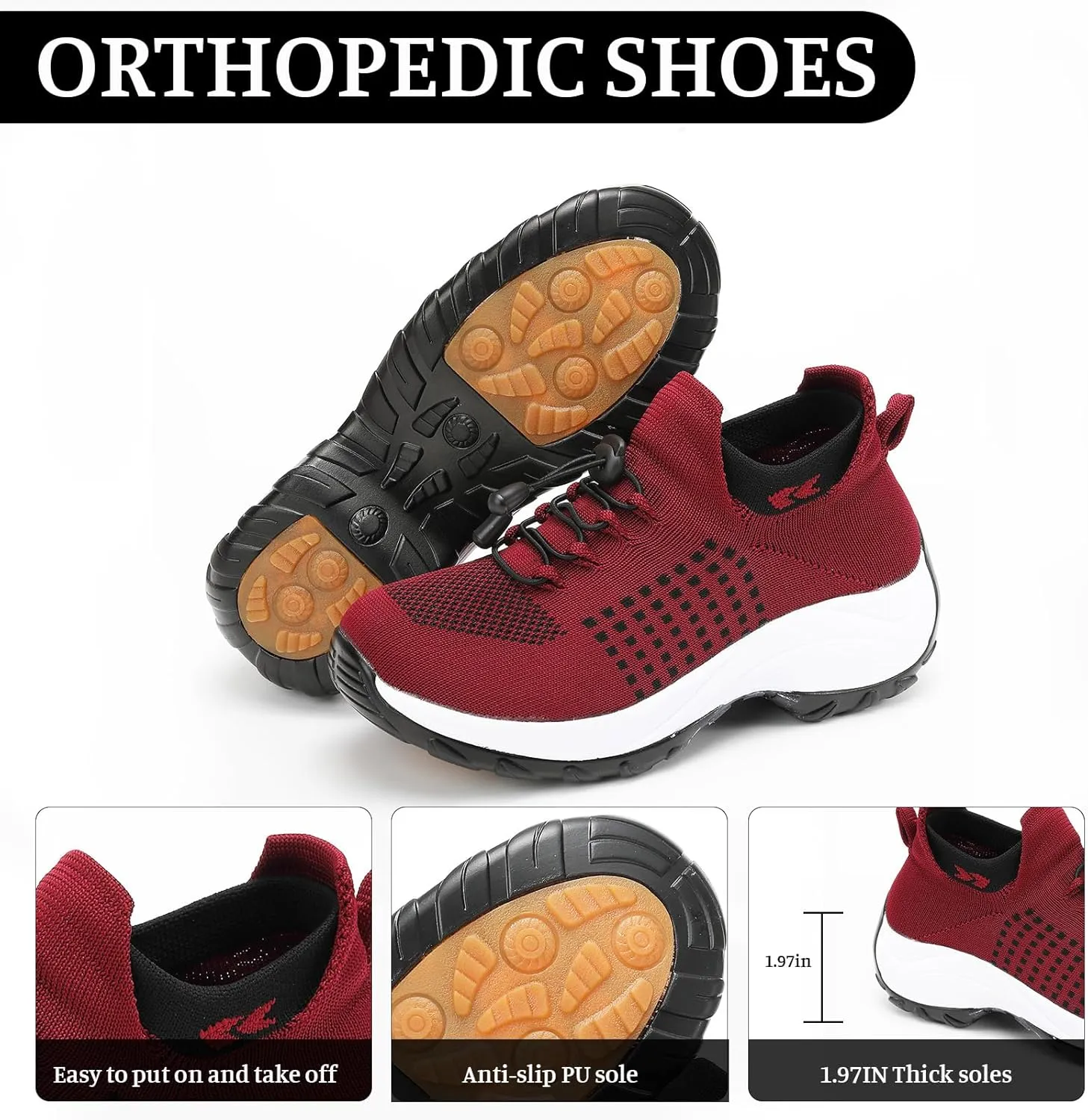 ZWRXW Comfort Wear Orthowear Shoes for Women Men,Arch Support Orthopedic Sneakers Stretch Comfortable Casual Athletic Sneakers Outdoor Lightweight Breathable Walk Shoes